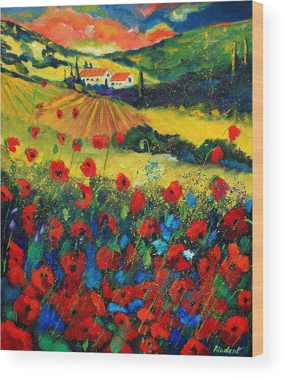 Flowers Wood Print featuring the painting Poppies In Tuscany by Pol Ledent