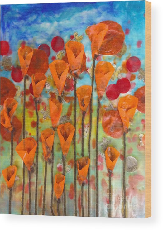 Encaustic Wood Print featuring the painting Poppies Make Me Happy by Amy Stielstra
