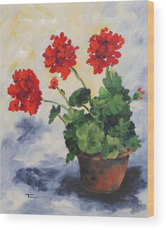 Geranium Wood Print featuring the painting Porch Geraniums by Torrie Smiley