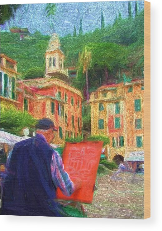Painting Wood Print featuring the painting Portofino Through the Eyes of an Artist by Mitchell R Grosky