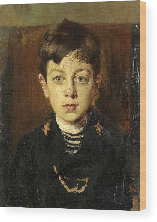 Cesare Tallone Wood Print featuring the painting Portrait Of Enrico Petiti As A Young Boy by Cesare Tallone