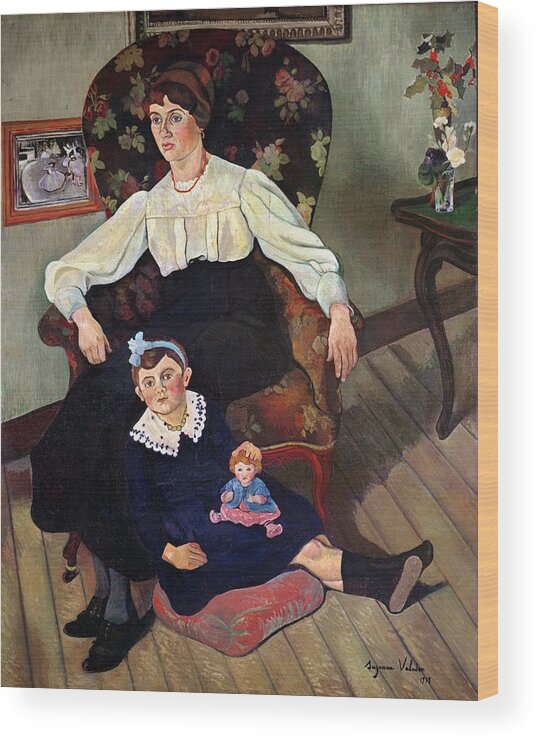 Portrait Wood Print featuring the painting Portrait of Marie Coca and her Daughter by Marie Clementine Valadon