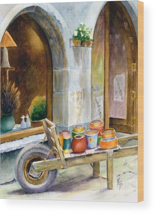 Cityscape Wood Print featuring the painting Pottery Cart by Karen Fleschler
