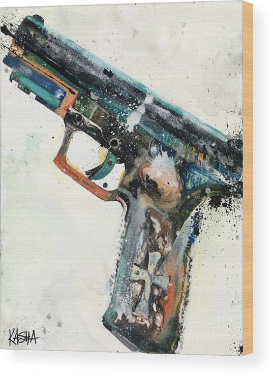 Gun Wood Print featuring the painting Preach by Kasha Ritter