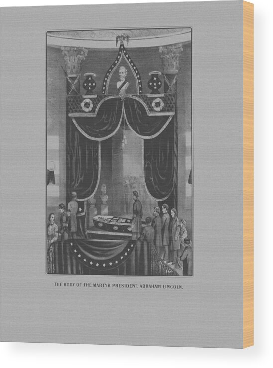 Abe Lincoln Wood Print featuring the drawing President Abraham Lincoln Lying In State by War Is Hell Store