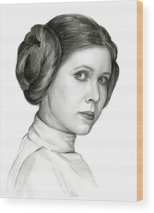 Leia Wood Print featuring the painting Princess Leia Watercolor Portrait by Olga Shvartsur