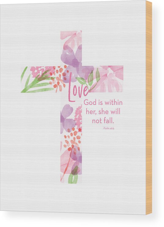 Cross Wood Print featuring the mixed media Psalm 46 5 Cross- Art by Linda Woods by Linda Woods