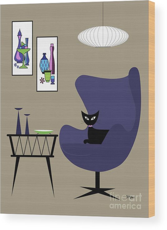 Mid Century Wood Print featuring the digital art Purple Egg Chair with Gravel Art by Donna Mibus