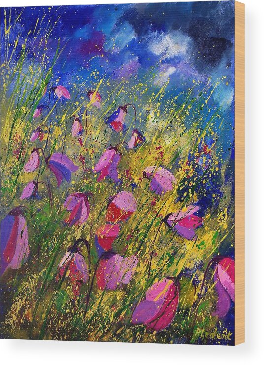 Poppies Wood Print featuring the painting Purple Wild Flowers by Pol Ledent