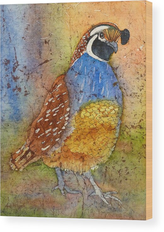 Quail Wood Print featuring the painting Quail Strut by Ann Nunziata