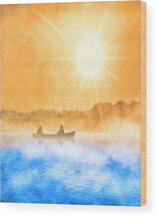 Fishing Wood Print featuring the mixed media Quiet Moments - Fishing At Dawn by Mark Tisdale
