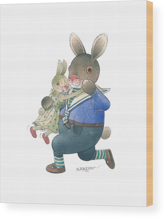 Dance Music Love Rabbit Wood Print featuring the painting Rabbit Marcus the Great 28 by Kestutis Kasparavicius