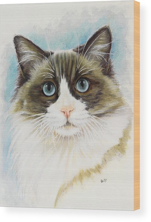 Cat Wood Print featuring the painting Ragdoll Portrait in Watercolor by Barbara Keith