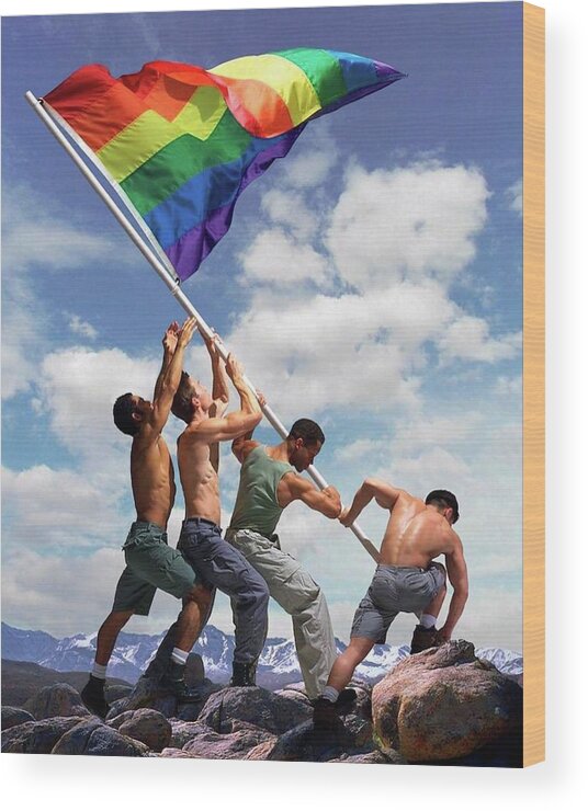 Troy Caperton Wood Print featuring the painting Raising the Rainbow Flag by Troy Caperton