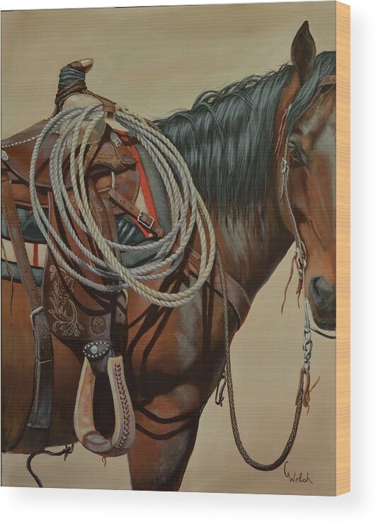 Horse Wood Print featuring the painting Ready for Work by Cindy Welsh