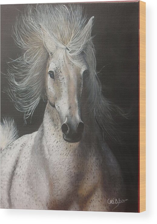 Horse Wood Print featuring the painting Rebelle by Jean Yves Crispo