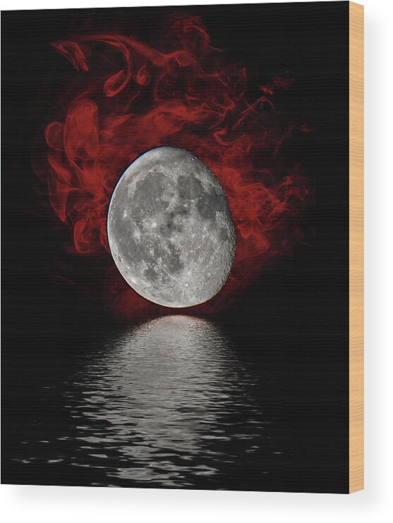  Wood Print featuring the photograph Red Cloud with Moon over Water by Jeffrey Platt