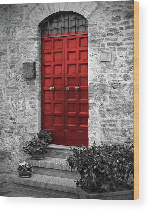 Door Wood Print featuring the photograph Red Door, Italy by Lily Malor