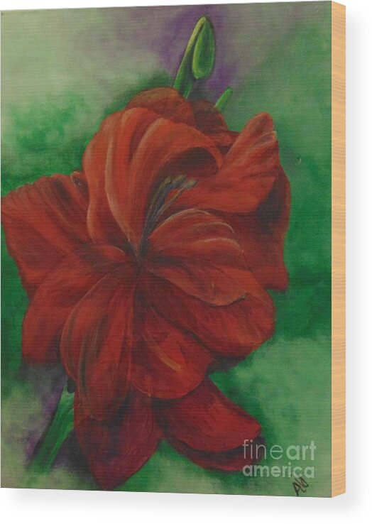 Floral Wood Print featuring the painting Red Gladiolus by Saundra Johnson