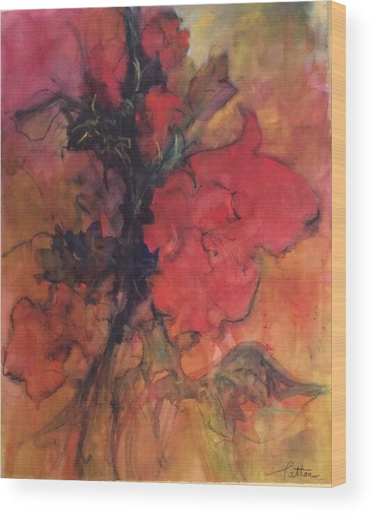  Contemporary Watercolor Floral Wood Print featuring the painting Red Hibiscus by Karen Ann Patton