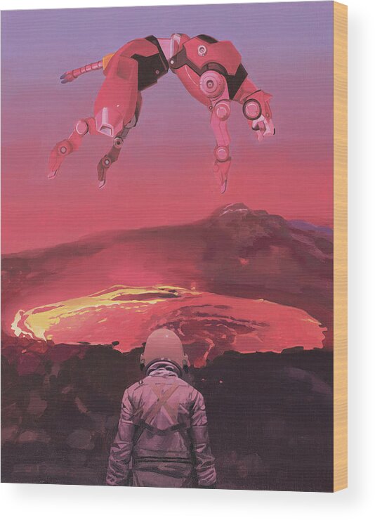 Astronaut Wood Print featuring the painting Red Lion by Scott Listfield