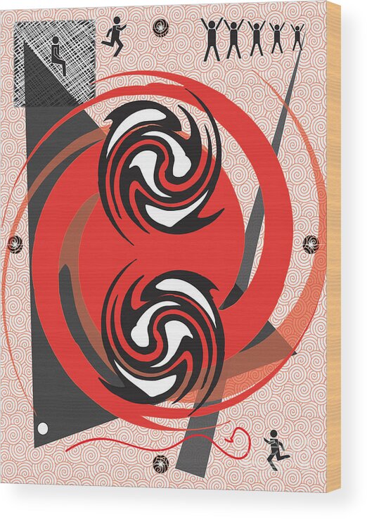 Digital Art Wood Print featuring the digital art Red Spirals by Christine Perry