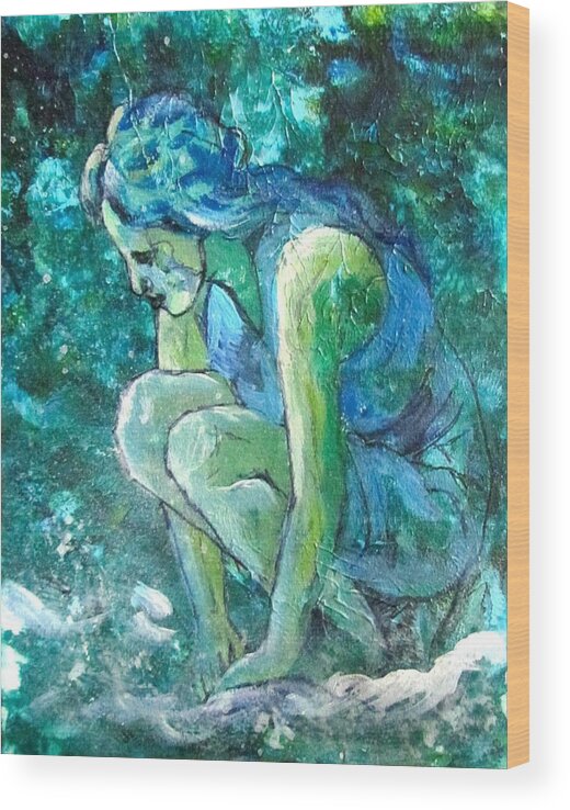 Woman Wood Print featuring the painting Reflection of the Sea by Barbara O'Toole
