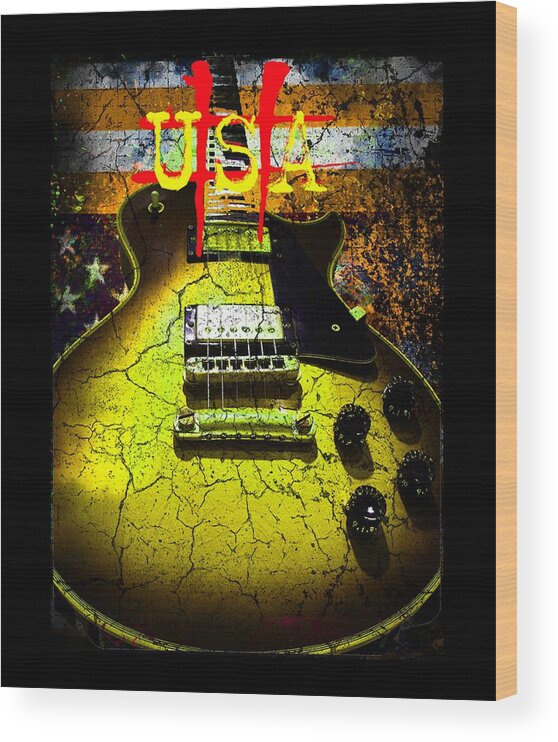 Guitar Wood Print featuring the digital art Relic Guitar Music Patriotic USA Flag by Guitarwacky Fine Art