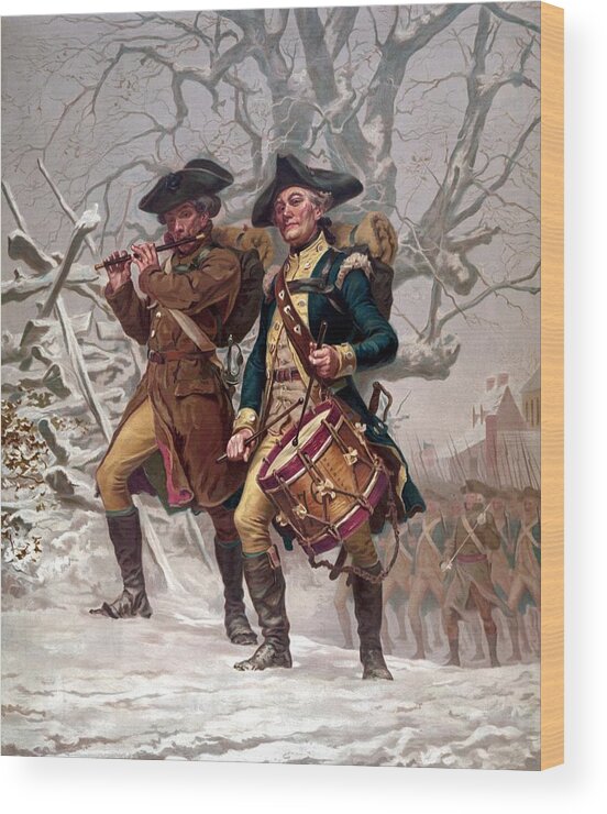 Minutemen Wood Print featuring the painting Revolutionary War Soldiers Marching by War Is Hell Store