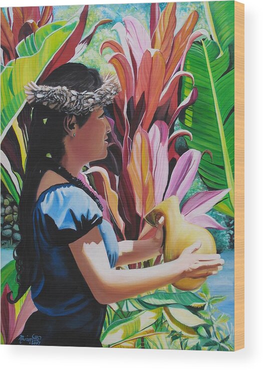 Rhythm Wood Print featuring the painting Rhythm of the Hula by Marionette Taboniar