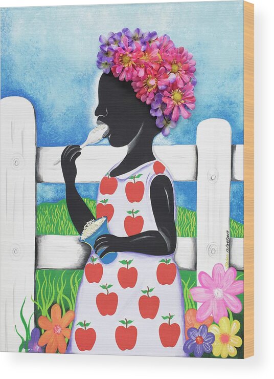 Sabree Wood Print featuring the painting Rice Cream Girl by Patricia Sabreee