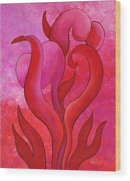 Pink Wood Print featuring the painting Rise by Bonnie Kelso