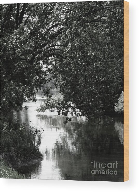 Black & White Wood Print featuring the photograph River passage in black and white by Paula Joy Welter