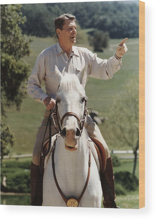 Ronald Reagan Wood Print featuring the photograph Ronald Reagan On Horseback by War Is Hell Store