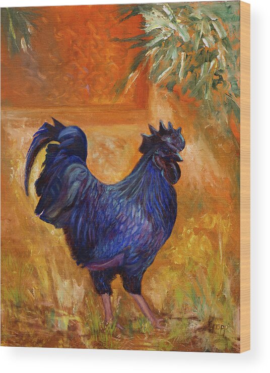 Rooster Wood Print featuring the painting Rooster by Kathy Knopp