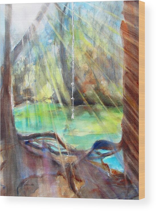 Rope Swing Wood Print featuring the painting Rope Swing by Carlin Blahnik CarlinArtWatercolor