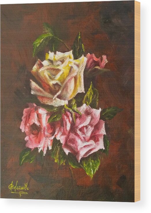 Still Life With Roses Wood Print featuring the painting Roses by Raouf Oderuth