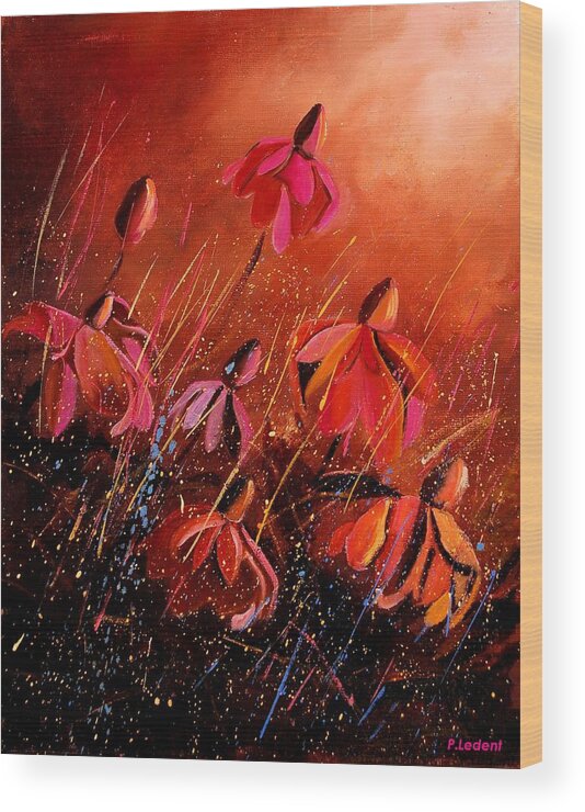 Poppies Wood Print featuring the painting Rudbeckia's 45 by Pol Ledent