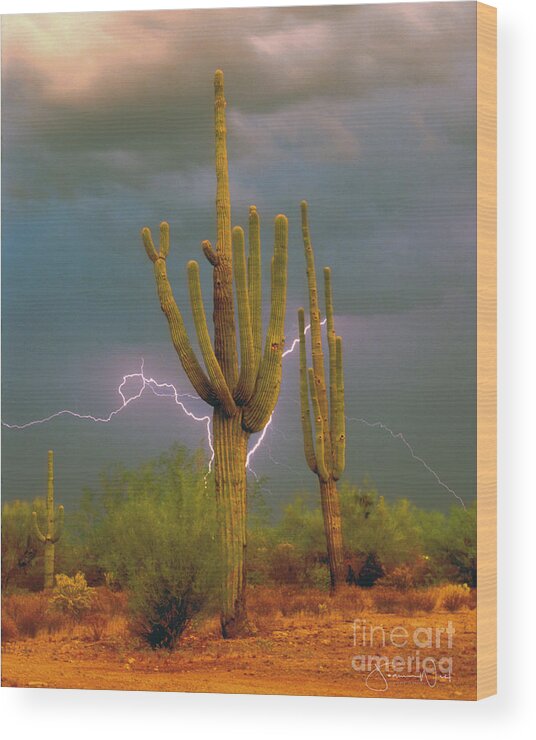 Saguaro Wood Print featuring the photograph Saguaro Lightning Arizona by Joanne West