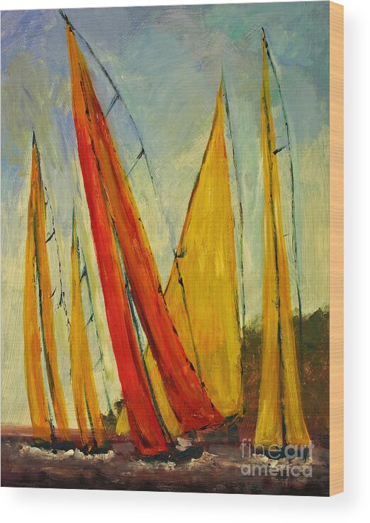 Sailboats And Abstract 2. Sailing Wood Print featuring the painting Sailboat studies 2 by Julie Lueders 