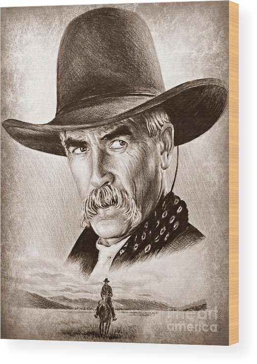 Sam Elliot Wood Print featuring the drawing Sam Elliot The Lone Rider by Andrew Read