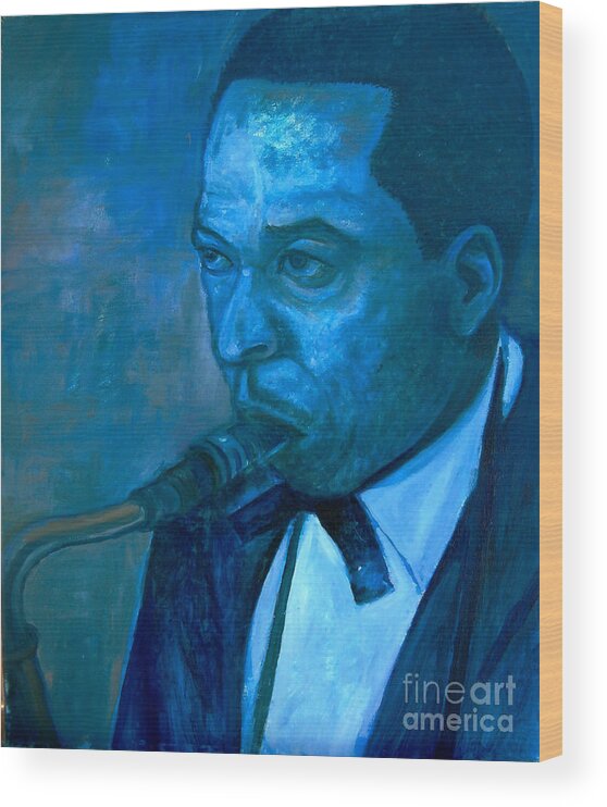 Jazz Wood Print featuring the painting Sax Player by Joe Roache