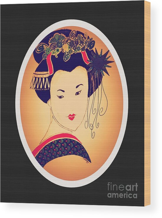 Geisha Wood Print featuring the digital art Sayaka -- Vintage Amber by Jayne Somogy