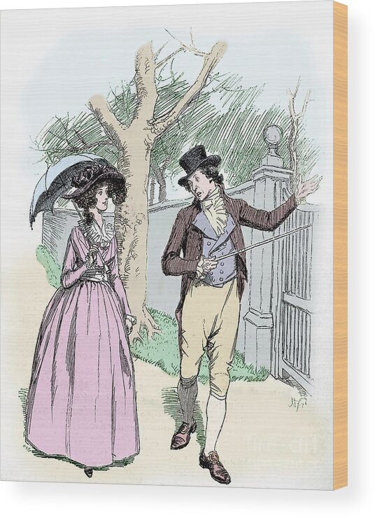 Hugh Thomson Wood Print featuring the drawing Scene from Sense and Sensibility by Jane Austen by Hugh Thomson