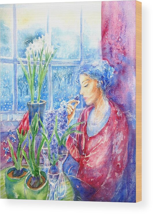 Fragrance Wood Print featuring the painting Scent of Hyacinths by Trudi Doyle