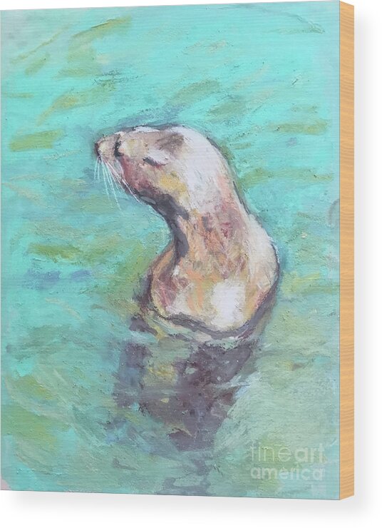  Wood Print featuring the pastel Sea Lion by Yoshiko Mishina