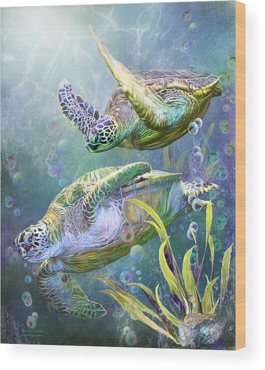 Carol Cavalaris Wood Print featuring the mixed media Sea Turtles - Ancient Travelers by Carol Cavalaris
