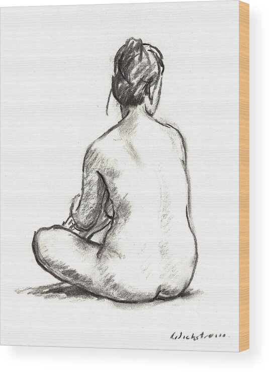  Charcoal Wood Print featuring the painting Seated Female Nude by Thor Wickstrom