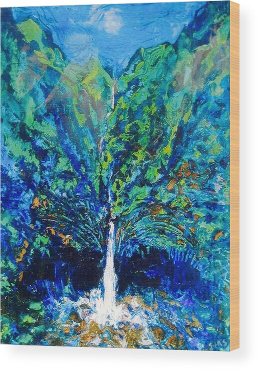 Waterfall Wood Print featuring the painting Secret Falls by Jeffrey Scrivo