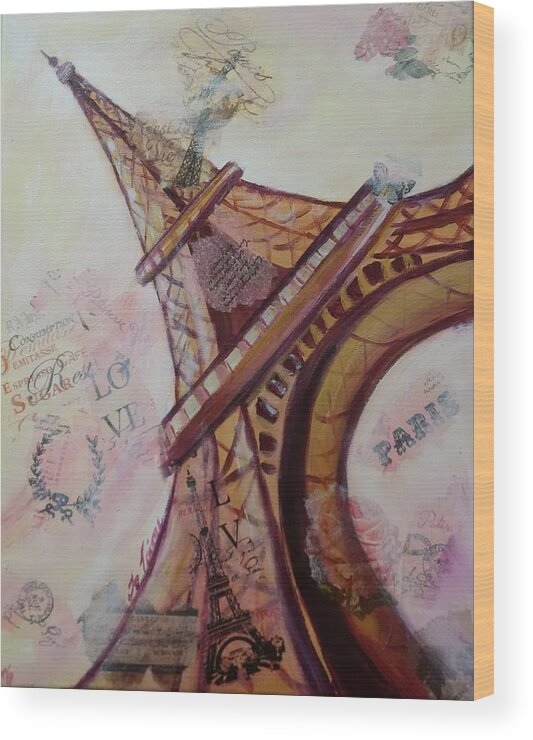 Mixed Media Wood Print featuring the painting Sending Paris Love by Lynne McQueen